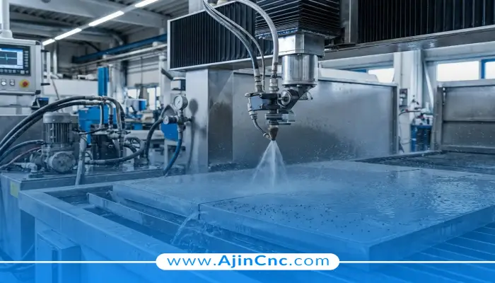 نمای مقایسه‌ای سه روش برش صنعتی: پلاسما، لیزر و واترجت با تأکید بر دقت و انعطاف واترجت.