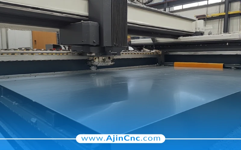 نمای دستگاه لیزر فایبر در حال برش ورق فلزی برای نمایش اهمیت تنظیم پارامترها