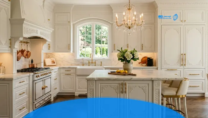 کابینت‌های کلاسیک ممبران با حکاکی CNC در آشپزخانه لوکس