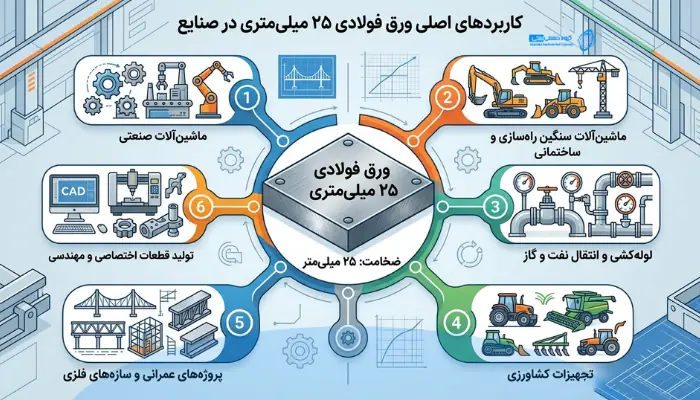 اینفوگرافیک کاربردهای برش لیزر ورق ۲۵ میل در صنایع مختلف